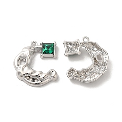 Green Alloy Pendant, with Glass, Platinum, Lead Free & Cadmium Free, Moon Charm, Green, 23x20x4mm, Hole: 1.6mm