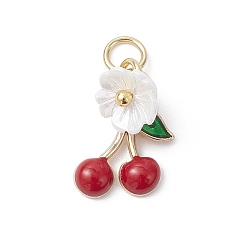 Золотой Сплав эмали прелести, с искусственным жемчужным цветком из смолы и соединительным кольцом, вишневое очарование, золотые, 13x11x2.5 мм, отверстие : 3.6 мм