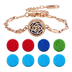 Platinum & Light Gold 1набор 1цветов браслеты из нержавеющей стали с овальными звеньями, браслеты с диффузором эфирных масел для женщин, плоский круг с розовым кустом, с парфюмерными подушечками, платина и светлое золото, 5-1/4 дюйм (13.5 см), 1 комплект