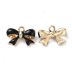 Черный Стойки обшивки сплава эмали подвески, без кадмия и без свинца и без никеля, очарование бантом, золотые, 11.5x16x5 мм, отверстие : 1.8 мм