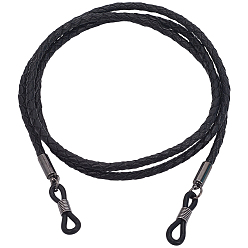 Черный Ремешок на шею из коровьей кожи для очков, шнурок для очков с резиновыми петлями на концах, чёрные, 700 мм