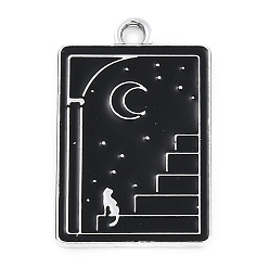 Rectangle Подвески из сплава , с черной эмалью, платина, прямоугольные, 25x16x1.5 мм, отверстие : 2 мм