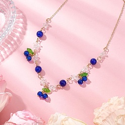 Синий Ожерелья-нагрудники с фруктами из стекла с трещинками и натурального кварца для женщин, с латунным кабельных цепей, золотые, синие, 16.93 дюйм (43 см)