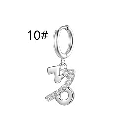 Козерог Серьги-кольца с прозрачным кубическим цирконием и созвездием, 304 женские украшения из нержавеющей стали, цвет нержавеющей стали, Козерог, 6 мм