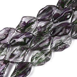 Dark Slate Gray Handmade Lampwork Beads Strands, Polygon, Dark Slate Gray, 21~22x13.5~14x7.5~8.5mm, Hole: 0.9~1mm, about 20pcs/strand, 16.14~16.54 inch(41~42cm)