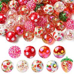 Gemischte Farbe 45 Stück 9 Stile runde Kunststoffperlen & Acrylperlen Erdbeer-Sets, Gemischte Farbe, 16x14 mm, Bohrung: 2~2.5 mm, 5 Stück / Stil