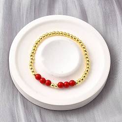 Настоящее золото 18K Абс имитация жемчуга круглые бусины эластичные браслеты для женщин, с латунной бисера, без кадмия и без свинца, стойки покрытие, долговечный, реальный 18 k позолоченный, внутренний диаметр: 2-1/4 дюйм (5.6 см)