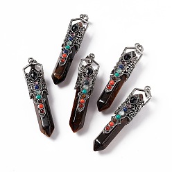 Тигровый глаз Натуральный тигровый глаз большие остроконечные подвески, 7 амулеты в виде граненых пуль с чакрой, с реечным покрытием старинные серебряные выводы короны из сплава, без кадмия и без свинца, 84x20x19.5 мм, отверстие : 8x5 мм