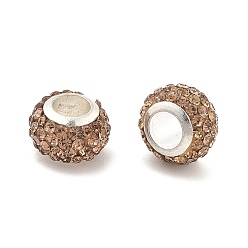 Светло-коричневый Рондель полимерная глина европейские бусины, бусины с большим отверстием, с сердцевиной из горного хрусталя и сплава, загар, 11.5x7.5 мм, отверстие : 5 мм
