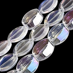 Прозрачный Стеклянные бусины с гальваническим покрытием , с половиным покрытием, овальные, прозрачные, 17x14x6~6.5 мм, отверстие : 0.9~1 мм, около 36~37 шт / нитка, 23.82~24.80 дюйм (60.5~63 см)