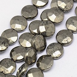 Pirita Perlas de pirita naturales hebras, plano y redondo, facetados, 12x5 mm, agujero: 1 mm, sobre 34 unidades / cadena, 15.74 pulgada