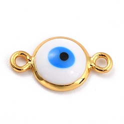 Белый Позолоченные латунные эмалевые соединители звеньев, долговечный, плоские круглые с сглаза, белые, 14x8x2 мм, отверстие : 1.4 мм