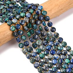 Хризоколла и Лазурит Натуральные бусы из хризоколлы и лазурита, с бисером, граненый ромб, плоско-круглые, 6~6.5x4 мм, отверстие : 0.6 мм, около 51 шт / нитка, 15.43'' (39.2 см)