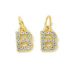 Letter B Rack Plating Alloy Rhinestone Pendants, Cadmium Free & Lead Free, 26 Letter, Letter B, 11x2~9x2mm, Hole: 3.5mm