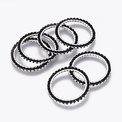 Black MIYUKI & TOHO Handmade Japanese Seed Beads, with 304 Stainless Steel Link Rings, Loom Pattern, Ring, Silver, Black, 22~23x1.7mm