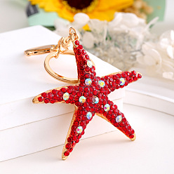 FireBrick Alloy with Rhinestone Keychain for Women, Starfish, FireBrick, 7.3x7.2cm