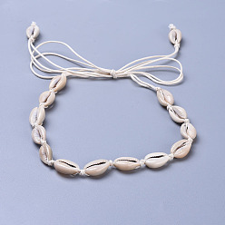 Pale Goldenrod Adjustable Cowrie Shell Beads Beaded Necklaces, with Waxed Cotton Cords, Pale Goldenrod, 35.8 inch(91cm)