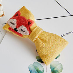 Fox Bowknot Hair Clip Embroidery Beginner Kits, including Embroidery Fabric & Thread, Needle, Embroidery Hoop, Instruction, Elastic Band, Fox, 40x80mm