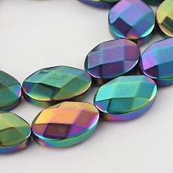 (966) Внутренний цвет Кристалл / Лиловато-лиловый на подкладке Гальванизировать немагнитных синтетический гематит овальные нити бисера, граненые, с покрытием разноцветным, 18x13x5 мм, отверстие : 1 мм, около 22 шт / нитка, 15.9 дюйм