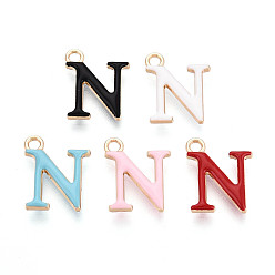 Letter N Стойки обшивки сплава эмали подвески, письмо амулеты, без кадмия, без никеля и без свинца, золотые, Письмо N, 15.5~19.5x5.5~16.5x2.5 мм, отверстие : 1.8~2 мм