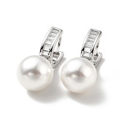 Платинированный Пластиковые жемчужные серьги-гвоздики с прозрачными фианитами, латунные серьги на петлях для женщин, без свинца, без кадмии и без никеля, Реальная платина, 26 мм, штифты : 1 мм