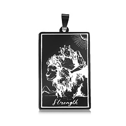 Gunmetal 201 Stainless Steel Pendants, Laser Engraved Pattern, Tarot Card Pendants, Gunmetal, Strength VIII, 40x24x1mm, Hole: 8x4mm