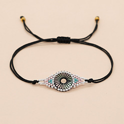 Черный Браслеты из стеклянных бус в богемном стиле, плетеные браслеты из бисера для женщин, глаз, чёрные