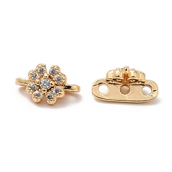 Настоящее золото 18K Шармы-соединители из латуни с микропаве из прозрачного кубического циркония, без кадмия, без никеля и без свинца, цветок ссылки, реальный 18 k позолоченный, 5x9x5.5 мм, отверстие : 1.2 мм