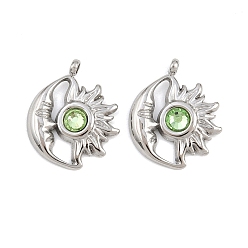 Хризолит 304 из нержавеющей стали горный хрусталь подвески, подвески-камни со звездами и луной, август, цвет нержавеющей стали, хризолит, 19.5x16x3.5 мм, отверстие : 1.6 мм