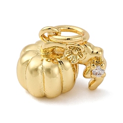 Настоящее золото 18K Латунные микро проложить кубического циркония подвески, тыквенные прелести, с целью перехода в кольце, долговечный, без кадмия и без свинца, стойки покрытие, реальный 18 k позолоченный, 9.5x11x7.5 мм, отверстие : 3 мм