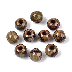 Коричневый Фарфоровые бусины ручной работы, рондель, фантазии античного стекла фарфора, кофе, 8.2~9x7~7.5 мм, отверстие : 2.5~3 мм