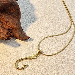 Другие 304 подвесные из нержавеющей стали ожерелья, реальный 18 k позолоченный, рыболовный крючок, 18.31 дюйм (46.5 см), Кулон : 37x17 мм