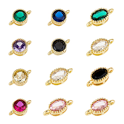 (52) Непрозрачная лаванда 12 шт 2 стили латунные соединители звеньев из кубического циркония микропаве, реальный 18 k позолоченный, плоские круглые и овальные, разноцветные, 11.5~12x5~7x3.5~3.8 мм, отверстие : 1.2 мм, 6 шт / стиль