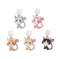 Light Gold Заглушки для мобильных телефонов с защитой от пыли из эмалированного сплава, форма кошки, с пылезащитными заглушками из ПВХ и 304 открытыми соединительными кольцами из нержавеющей стали, золотой свет, 37 мм