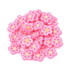 Ярко-Розовый Цветочные кабошоны из полимерной глины ручной работы, ногтей декоративные аксессуары, ярко-розовый, 4.5~7x4.5~7x0.5~1 мм, Около 50000 шт / 1000 г