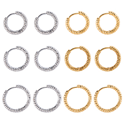 (52) Непрозрачная лаванда 24 шт. 6 стили 303 серьги-кольца из нержавеющей стали с текстурой для женщин, с 316 штифтами для сережек, разноцветные, 15~19x2.5 мм, 4 шт / стиль