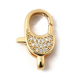 Настоящее золото 18K Застежки-клешни из прозрачной латуни с кубическим цирконием, без кадмия, без никеля и без свинца, овальные, реальный 18 k позолоченный, 21x12.5x5 мм, отверстие : 5x2 мм