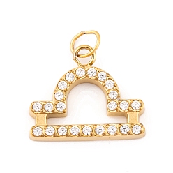Весы 316 микро нержавеющей стали прокладывать Цирконом подвески, с прыжковых колец, реальный 18 k позолоченный, 12 очарование созвездия, Весы, 10.5x12.5x2 мм, отверстие : 2.5 мм