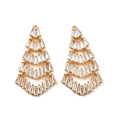 Настоящее золото 18K Латунные микро проложить кубического циркония подвески, без кадмия, без никеля и без свинца, золотые, 38x21x2.5 мм, отверстие : 1.6 мм, 2 шт / комплект