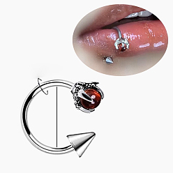 Темно-Красный Конусный коготь 304 обруч из нержавеющей стали с кубическим цирконием, цвет нержавеющей стали, темно-красный, внутренний диаметр: 12 мм, штифты : 1.2 мм, Руководитель: 3 mm