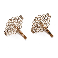 Light Gold Железные находки для волос, пони крючок, аксессуары для украшения хвоста, подходит для латунных филигранных кабошонов, золотой свет, 43x37x12 мм