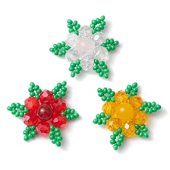 Смешанные камни 3 шт. 3 стили плетеные из натурального сердолика (окрашенного и нагретого) и окрашенного малайзийского нефрита и розового кварца и стеклянных бусин снежинка многорядные звенья, разноцветные, 26.5x23x6.5 мм, 1 шт / стиль