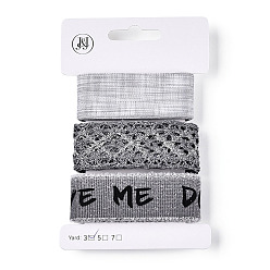 Темно-Серый 9 ярдов 3 стилей полиэфирной ленты, для поделок своими руками, бантики для волос и украшение подарка, черно-серая цветовая палитра, темно-серый, 1~1-1/8 дюйм (25~28 мм), около 3 ярдов / стиль