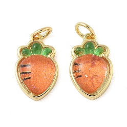 Оранжевый Подвески латуни cmолы, морковные прелести, с целью перехода в кольце, без свинца и без кадмия, долговечный, стойки покрытие, реальный 18 k позолоченный, оранжевые, 15.5x9.5x5 мм, отверстие : 3.4 мм