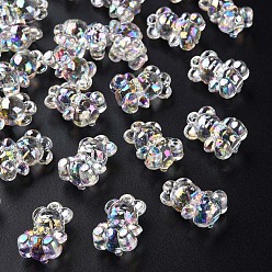 Clair Pendentifs acryliques transparents , de couleur plaquée ab , ours, clair, 20x13.5x10.5mm, Trou: 1.4mm, environ400 pcs / 500 g