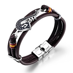 Brun De Noix De Coco Bracelets multi-brins triple couche avec cordons en cuir d'imitation, avec des liens vers des instruments de musique, brun coco, 8-1/4 pouce (21 cm)