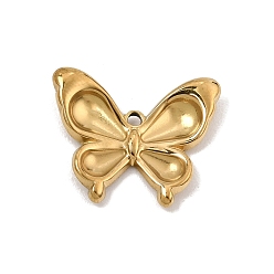 Real 18K Gold Plated 304 Stainless Steel Pendants, Butterfly Charms, Ion Plating(IP), Real 18K Gold Plated, 18x22x4mm, Hole: 1.5mm