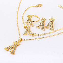 Letter A Ожерелья, серьги-гвоздики, кольца и браслеты из сплава со стразами и буквами короны для женщин, буква a, 420 мм