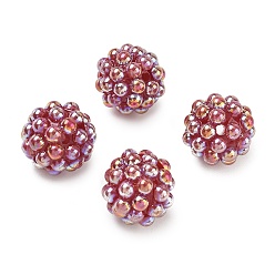 Dark Red Opaque Acrylic Beads, Berry Besds, Round, with ABS Simulated Pearl, AB Color Plated, Dark Red, 20x19~19.5mm, Hole: 3mm