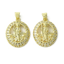 Oval Латунные микро проложить кубического циркония подвески, без кадмия, без никеля и без свинца, реальный 18 k позолоченный, овальные, 25x19.5x4.5 мм, отверстие : 4x3 мм